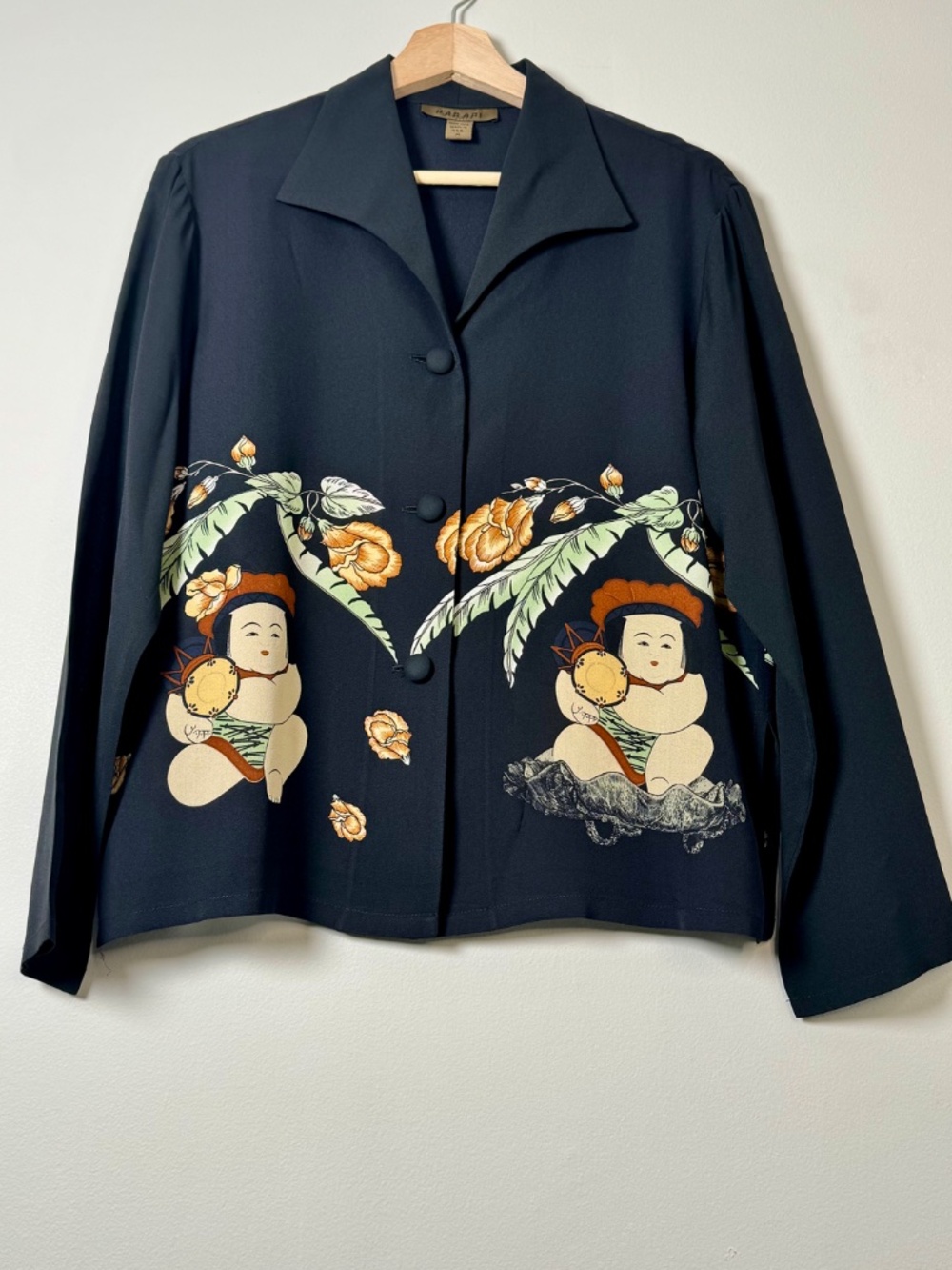 Vintage Harari 100% Silk Art-to-Wear Asian Mural Print Blouse Made in USA Size M